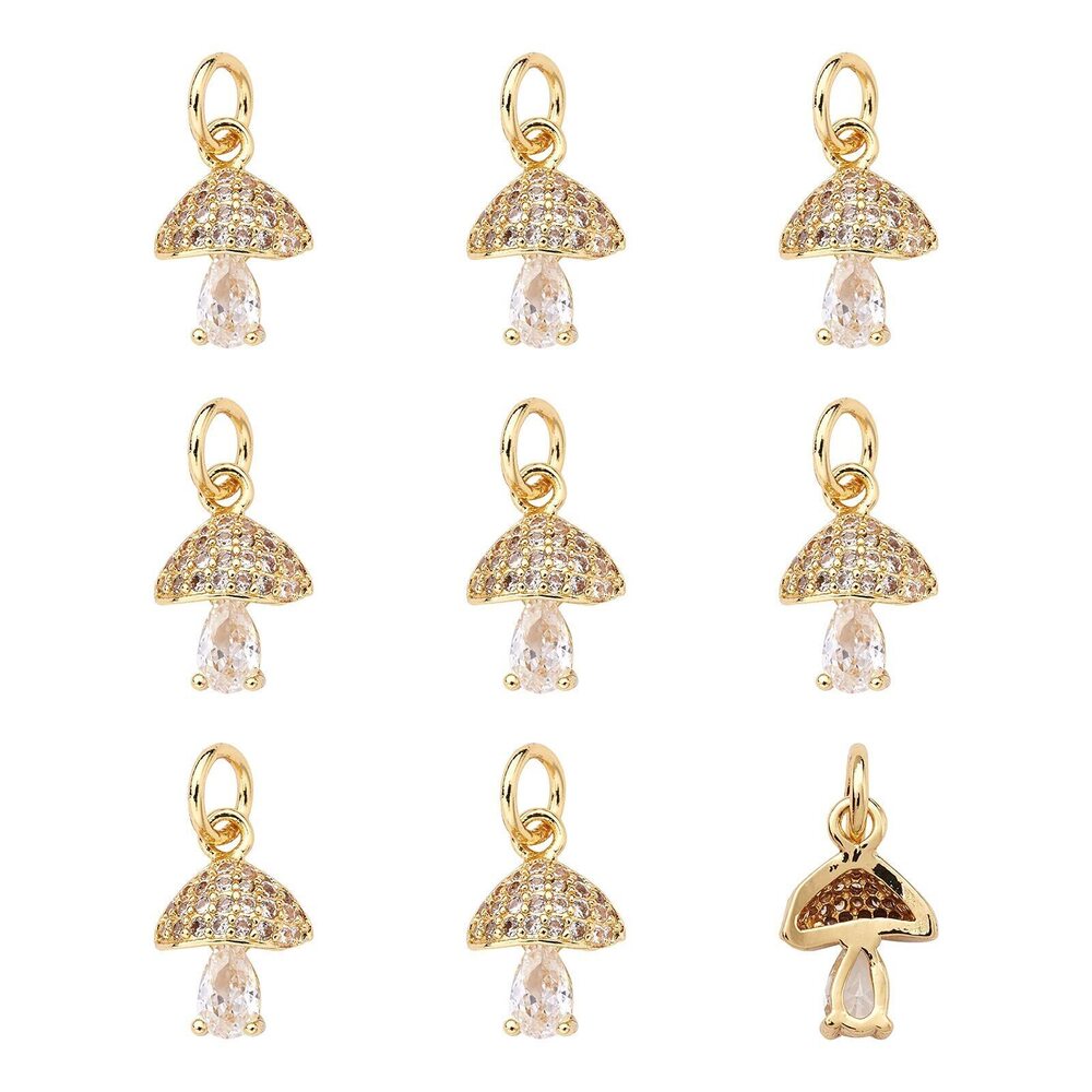 2727 20pcs 18K Gold Plated Cubic Zirconia Mushroom Pendants Glitter Micro
